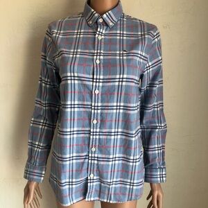 Vineyard Vines Junior Girls Size L (12-14) Blue Plaid Flannel Shirt Long Sleeves